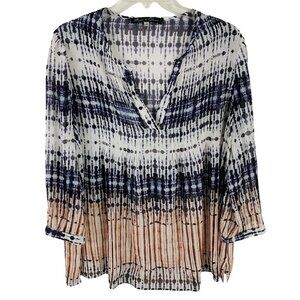 Rose & Olive Tie Dye Semi Sheer Blouse Size L Artsy Boho Art To Wear Beachy